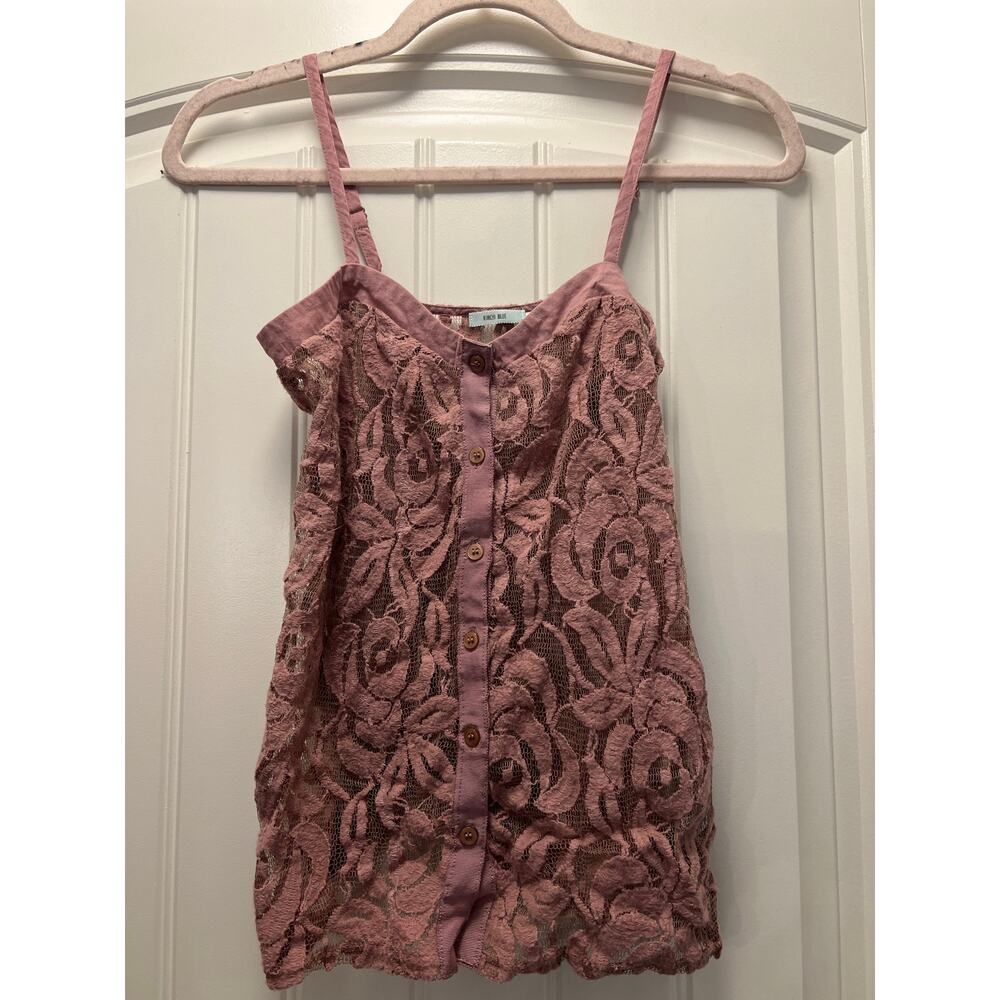 Kimchi Blue Women’s Sleeveless Crochet‎ Sheer Button Front Tank Top Size XS Pink